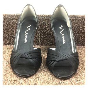 Black Satin Nina Pumps